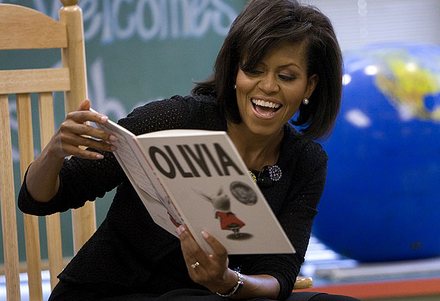 Michelle Obama reading to children